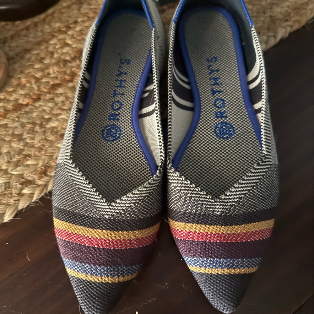 Rothy's Striped Flats in Black, Blue, and Red